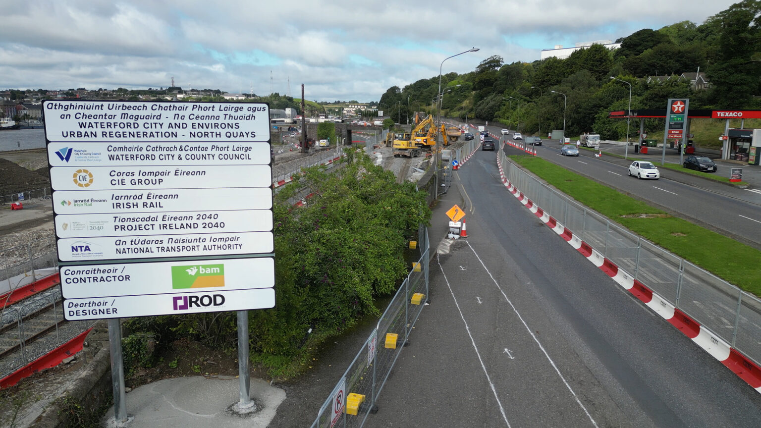 Project Ireland 2040 site signage on a Waterford City council infrastructure project